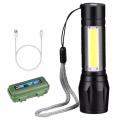 TechLimb Rechargeable LED Zoom Flashlight XPE+COB Torch Light with Telescopic Zoom | 4 Modes USB Charging Powerful Pocket Mini Torch for Home, Camping, Outdoor & Emergency | High Power Aluminum Alloy Water Resistant Shockproof Portable Handheld Light.