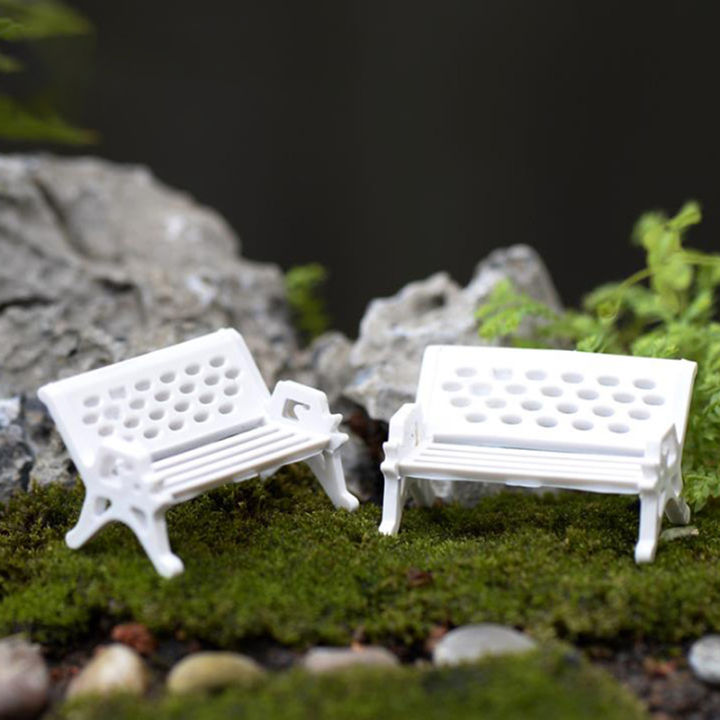 3Pcs Mini Bench Chairs Park Seat Garden Miniatures Micro Landscape Decoration Luyo