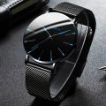 2024 Minimalist Men's Fashion Ultra Thin Watches Simple Men Business Stainless Steel Mesh Belt Quartz Watch.