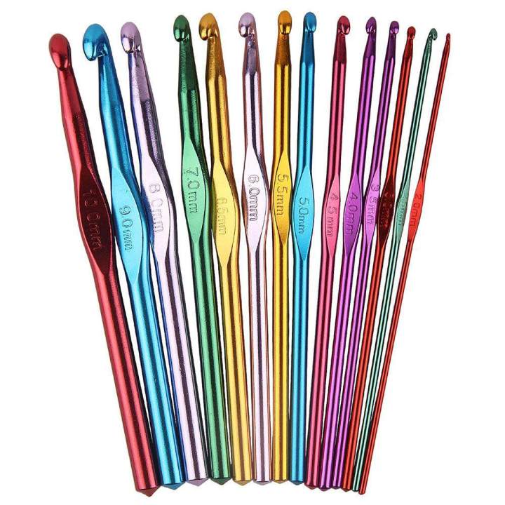 Alumina Handle Single Pointed Crochet Hook Needle Set for Weave Knitting (Multi ColorSet of 14pcs)