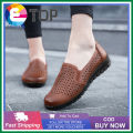 Women Shoes Hollow Breathable Slip on Shoes Fashion Comfortable Loafers Soft Bottom Flats Shoes for Women Leather Shoes Kasut Perempuan. 