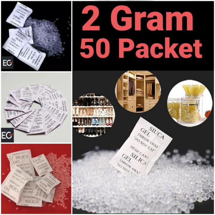 Desiccant Silica Gel 2 Gram Pack 50 Packets Moisture Absorber Desiccant Packet for Storage Packaging