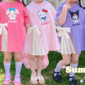 Sanrio Hello Kitty Children's Princess Dress Girls Cinnamoroll Kuromi Dress Short Sleeve Skirt Anime Cute Summer Kids Clothing. 