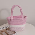 Pink twist hand-held cotton thread woven bag New small fresh hand-carried women's bag for a holiday picnic basket.