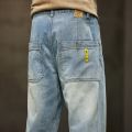 Wide Leg Jeans Men Baggy Pants Summer Straight Cut Loose Retro Blue Denim Pants Streetwear Fashion Pockets Vintage Man Clothes.