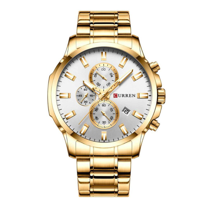 CURREN 8348 Golden Stainless Steel Chronograph Watch For Men