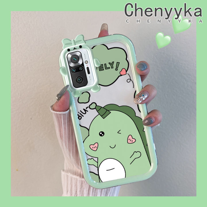 Chenyyka For Xiaomi Redmi Note 10 Pro Max Case Cartoon Cute Green Dinosaur Shockproof Clear Phone Cases Little Monster Camera Lens Protective Cover Silicone Transparent Soft Case