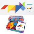 Wooden Tangram Puzzle Montessori Pattern Block Stacking Challenge IQ Toy.