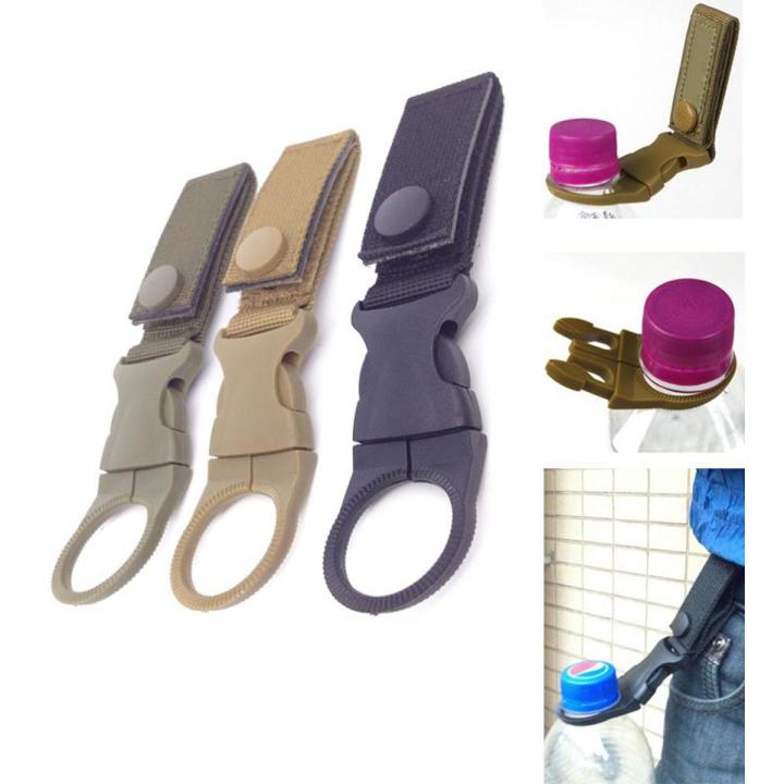 4Pcs(Green+Tan+2 Black) Nylon Molle webbing backpack Hanger Hook Quickdraw Carabiner Water Bottle camp hike outdoor Buckle Holder tool clip