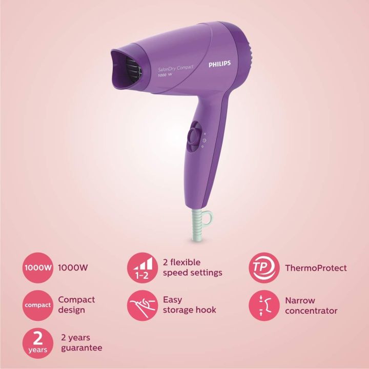 Philips%20HP8100/46%20Compact%20Hair%20Dryer%20%E2%80%93%201000W,%20ThermoProtect%20Technology,%202%20Heat%20Settings%20(Purple)%20-%20Image%207