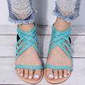 2021 summer new European and American plus size woven flat back zipper roman sandals women's spot clip toe women's shoes.
