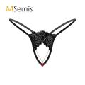 Mens Lingerie Crotchless T-back Underwear Rhinestone Metal Chain Pendant Embroidered Thongs Low Waist Sissy Briefs Underpants. 