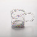 Girl Heart Bubble Starry Sky Cup Star Sequin Double Wall Glass Handle Heat-resistant Milk Kawaii Cute Coffee Mug. 