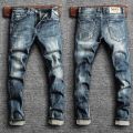 Italian Style Fashion Men Jeans Retro Blue Elastic Slim Fit Ripped Jeans Men Trousers Vintage Designer Casual Denim Pants Hombre.