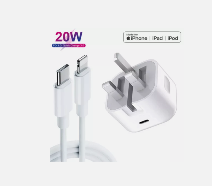 For iPhone 14 13 12 11 Pro XR XS Fast Charging 20W USB-C PD Plug Charger Cable
