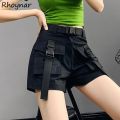 Cargo Shorts Women Pockets High Waist Summer Korean Style Students Thin Loose All-match Casual Wide Leg Harajuku Clothing Design.