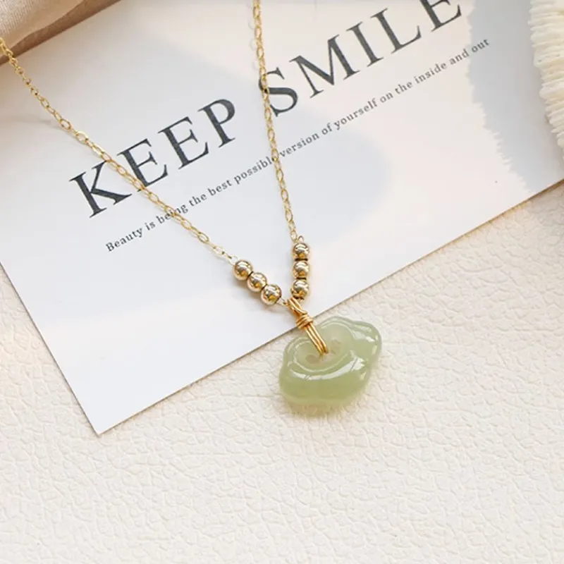 Xiangyun Ping An Ruyi Lock Hetian Jade Necklace for Women Literary