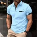 Fashion Solid Color Polo Shirt For Men Summer Lapel Short Sleeve Blouse Casual Simplicity Style Golf Wear Loose T-Shirt.