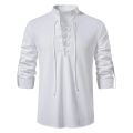 2023 New Men's Casual Blouse Cotton Linen Shirt Tops Long Sleeve Tee Shirt Spring Autumn Slanted Placket Vintage Yoga Shirts. 