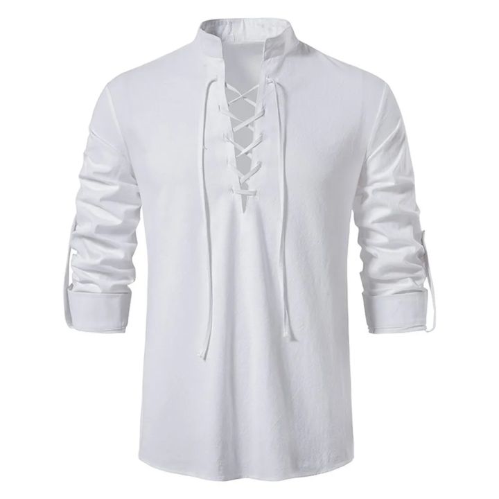2023%20New%20Men's%20Casual%20Blouse%20Cotton%20Linen%20Shirt%20Tops%20Long%20Sleeve%20Tee%20Shirt%20Spring%20Autumn%20Slanted%20Placket%20Vintage%20Yoga%20Shirts%20-%20Image%203