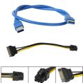 PCIE Riser 1X to 16X Powered Riser Adapter Card ,60cm USB 3.0 Extension Cable, 6 Pin SATA Power Cable - 6 Pack. 