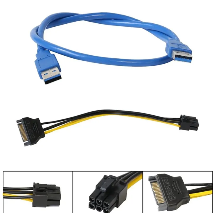 PCIE%20Riser%201X%20to%2016X%20Powered%20Riser%20Adapter%20Card%20,60cm%20USB%203.0%20Extension%20Cable,%206%20Pin%20SATA%20Power%20Cable%20-%206%20Pack%20-%20Image%203