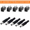 5Pair- MALE FEMALE Jack Connector Plug 5V 12V 24V DC Jack Male & PCB Mount Socket Female DC Power Jack 2.1mm Plug Socket Power Supply For LED Cable Adapter. 