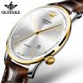 OUPINKE Genuine Leather Strap Watch for Men Original Imported Swiss Movement Automatic Mechanical Wristwatch Ultra Thin Watches. 