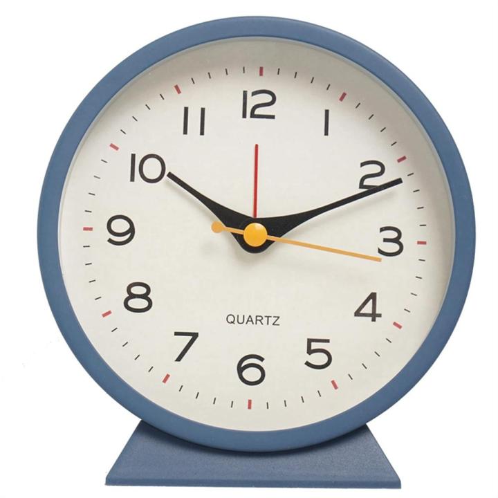 4.5 Inch Battery Operated Antique Retro Analog Alarm Clock, Small Silent Bedside Desk Metal Clock with Light(Blue)