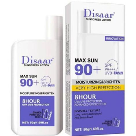 Disaar Sunscreen Lotion 50gm Max Sun 90+ SPF PA+++ 8 Hour Protect