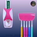 RAISA Automatic Toothpaste Dispenser and Brush Holder Set Wall Mountable Bathroom Organizer with Dust Proof Toothbrush Storage.