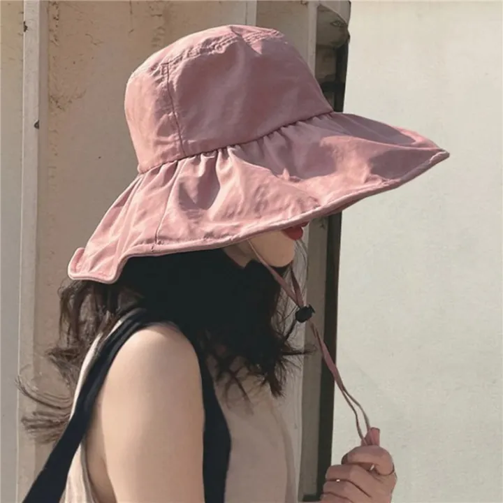 Summer%20Thin%20Sun%20Protection%20Hats%20For%20Women%20Ladies%20Korean%20Big%20Brim%20Fisherman%20Hat%20Sunshade%20Hat%20Summer%20Black%20Gum%20Sunshade%20Hat%20-%20Image%204