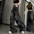 Deeptown Black Y2k Ripped Jeans Women Harajuku Gothic Grunge Baggy Denim Pants Korean Streetwear Gyaru Trousers Kpop Hippie New.