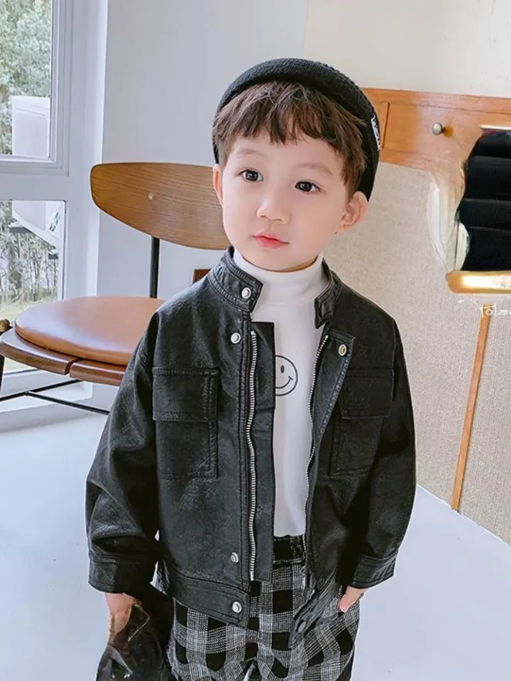 New 2023 Boys' PU Leather Toddler Jacket Baby Boy Spring Autumn