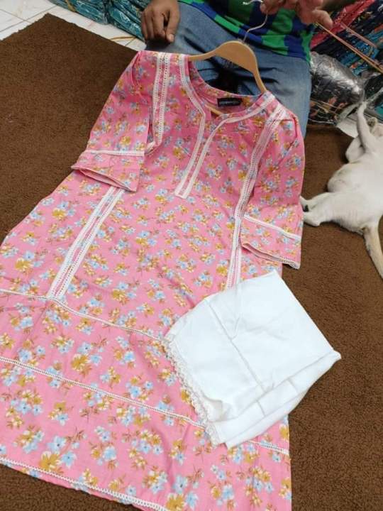 Readymade Muslin Cotton Fabrics Couple Set, Matching Dress, Traditional Dress, Kamiz and Sallower Digital Print 2pis For Women