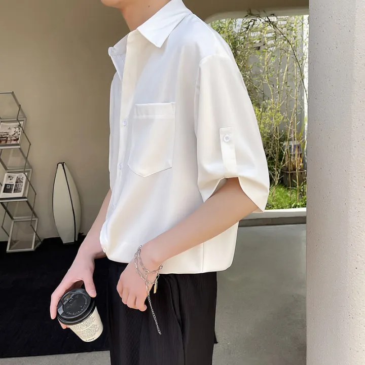 2023%20Summer%20New%20Korean%20Fashion%20Ice%20Silk%20Short%20Sleeve%20Shirt%20Men%20Half-sleeved%20Lapel%20Solid%20Color%20Casual%20High%20Quality%20Shirts%20for%20Men%20-%20Image%202