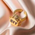 YILUOCD 2 Pcs Gold Color Spinner BFF Matching Rings Best Friend Open Rotate Ring Forever Friendship Cute Cartoon Anime Jewelry.