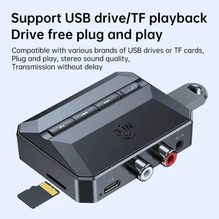 NFC%20Bluetooth%205.3%20Audio%20Receiver%203.5mm%20AUX%20RCA%20USB%20U-Disk/TF%20HIFI%20Stereo%20Music%20Wireless%20Adapter%20With%20Mic%20For%20Car%20Kit%20Speaker%20Amp%20-%20Image%206
