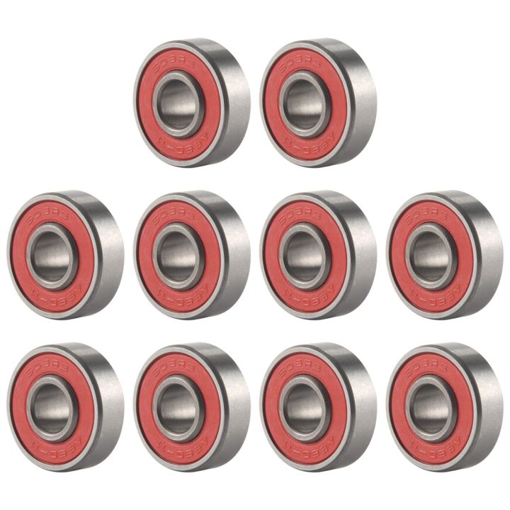 10Pcs 608- Longboard Integrated Bearing Skateboard Wheel Bearing Inline Roller Skate Bearing 8X22X12.6mm,Red
