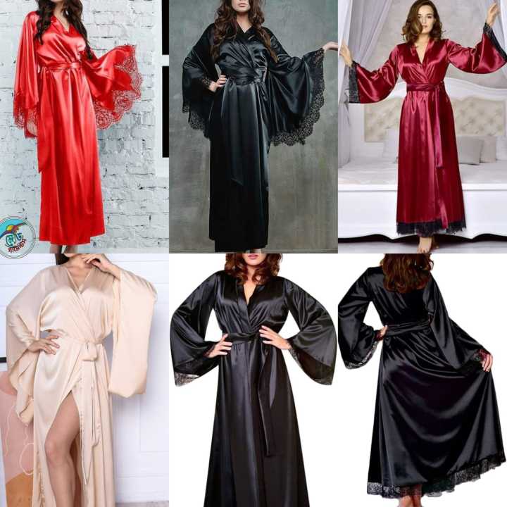 Lingerie Women Long Lingerie Robe Silk Kimono Robe.