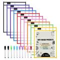 Dry Erase Pockets Sleeves, (10 Pack) A4 Paper Job Ticket Holders, Reusable Dry Erase Sheets for Classroom Worksheets. 