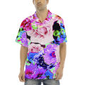 Plus Size Foreign Trade Cross Border Men's Shirt Full Color Print Contrast Color Trend Purple Leisure Travel Resort Shirt Wholesale.