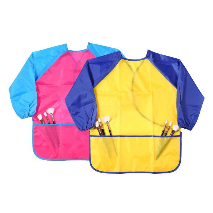 Children's Art Smocks 2 Pack Kids Painting Aprons Waterproof Artist Smocks Long Sleeve Painting Apron with 3 Roomy Pockets for Age 2-8 Years
