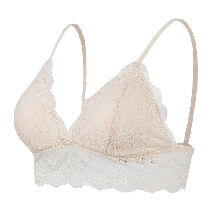 Fimage Youzhi French Style Lace Triangle Cup Thin Bra Silk Wireless Underwear Women's Sexy Beauty Back Bra
