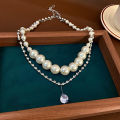 Diamond Drop Flower Pearl Necklace.