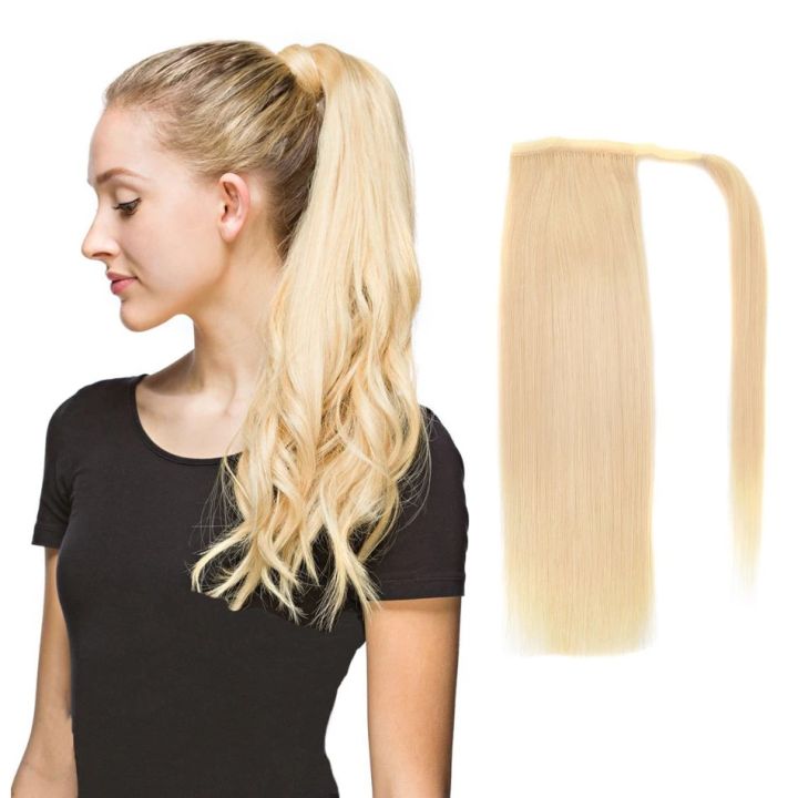 Straight Human Hair Ponytail Wrap Around Clips-In Brazilian Machine Made Remy Hair wig 120g