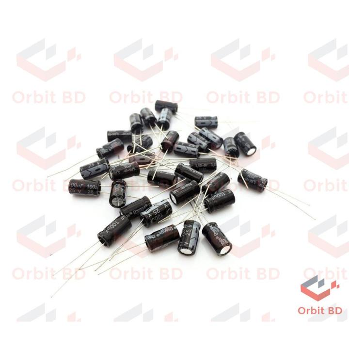 Radial 100uF Electrolytic Capacitor 25V-25Pcs