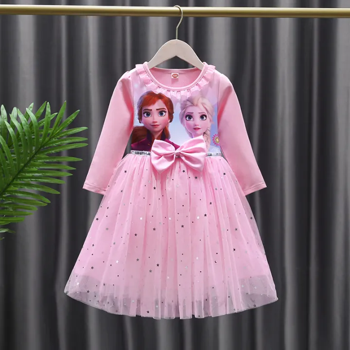 Girls%20Aisha%20princess%20dress%20frozen%20cartoon%20elsa%20dress%20spring%20and%20autumn%20children's%20bow%20mesh%20skirt%20-%20Image%204