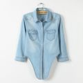 Girls Slim Top New Summer Women Casual Cropped sleeves Shirt Female Denim Shirts women's Fashion Short Blouse XZ120. 