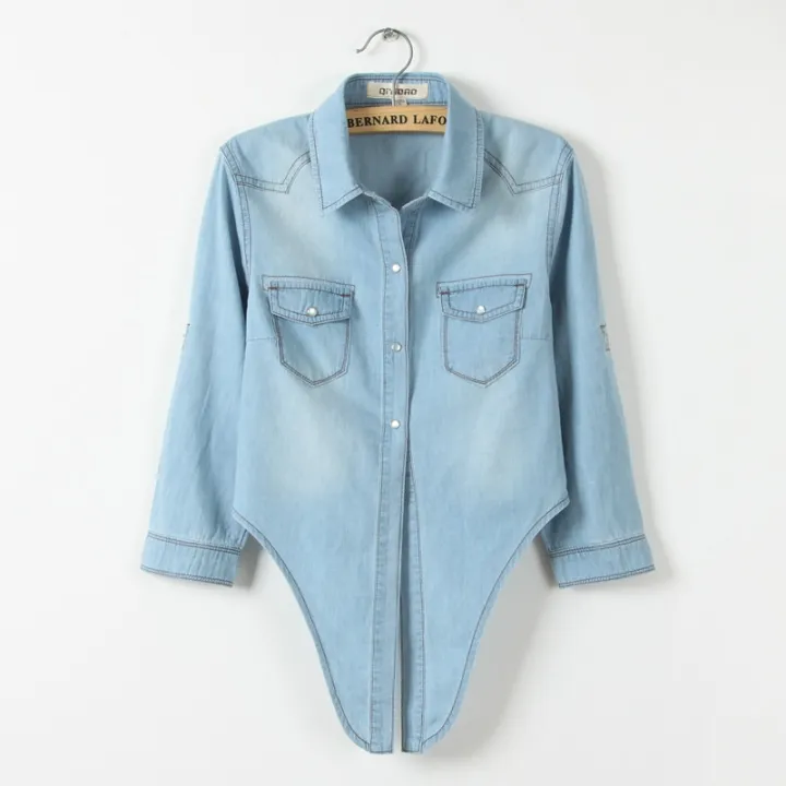 Girls%20Slim%20Top%20New%20Summer%20Women%20Casual%20Cropped%20sleeves%20Shirt%20Female%20Denim%20Shirts%20women's%20Fashion%20Short%20Blouse%20XZ120%20-%20Image%204